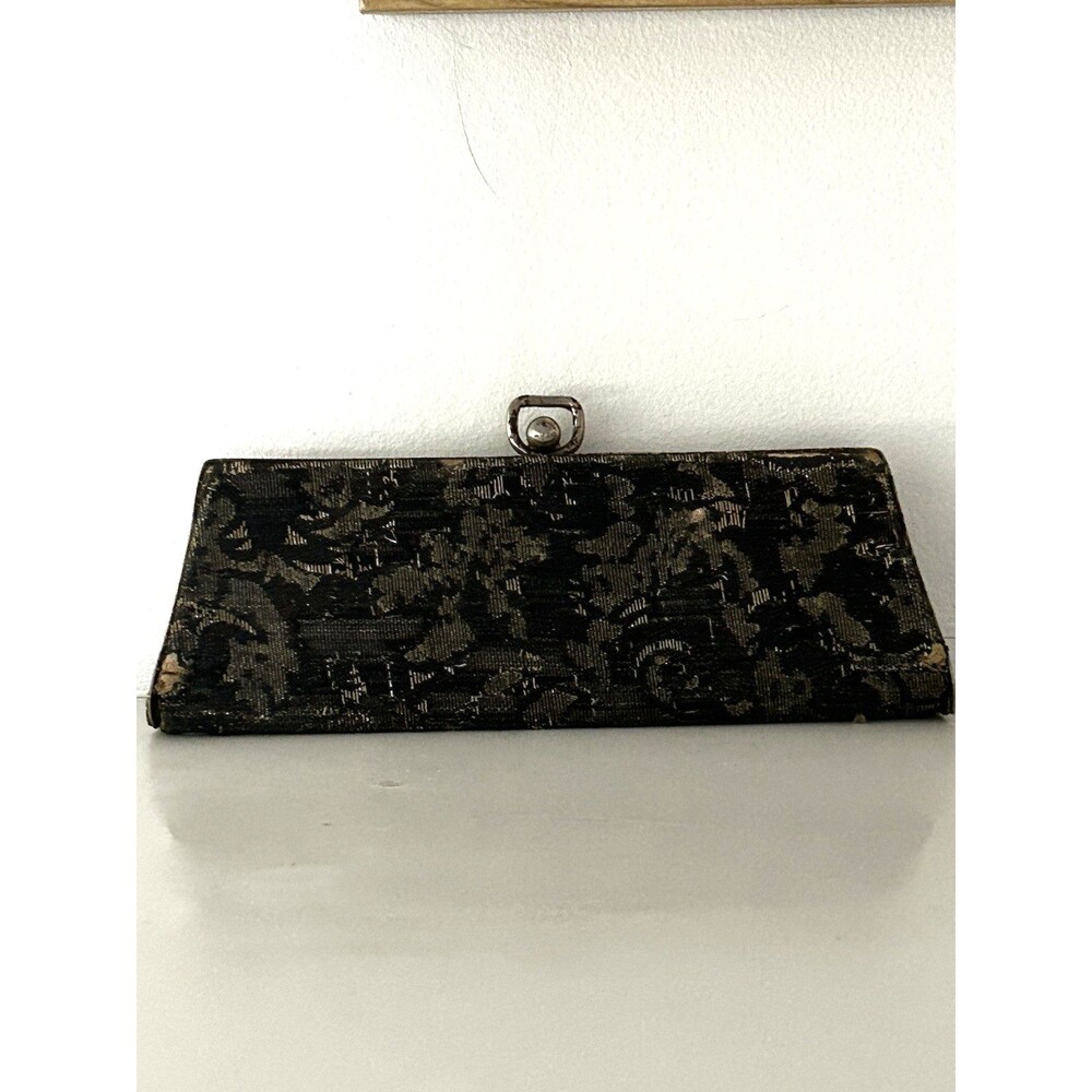 Vintage W.E. Fischang & Son Eyeglass Case Black Gold Print Tapestry Brocade
